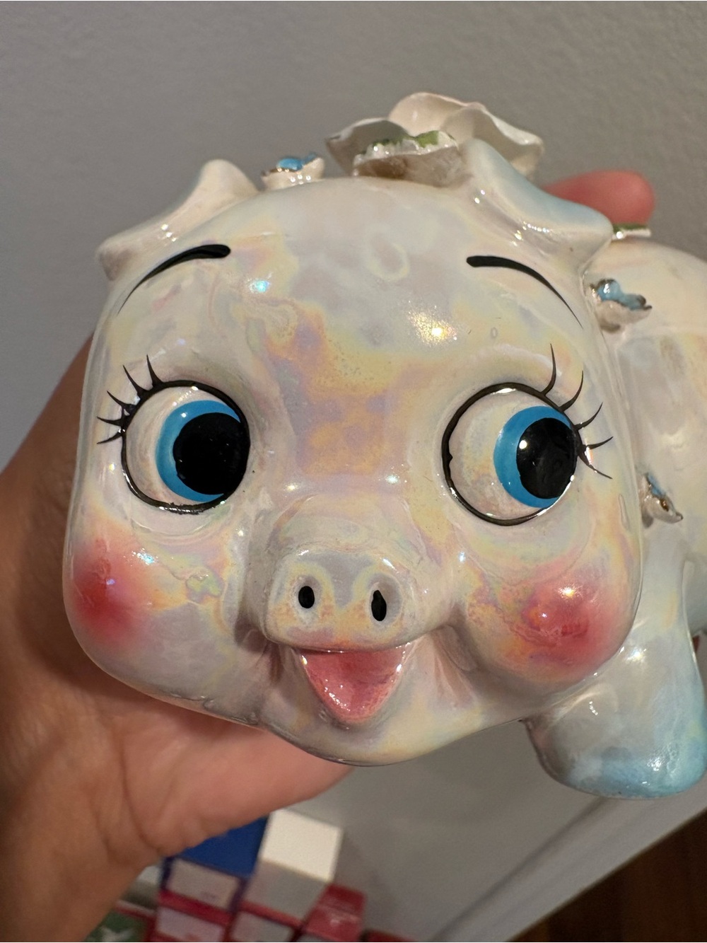 vintage ceramic iridescent hand painted piggy bank made in Japan EUC - Picture 14 of 14